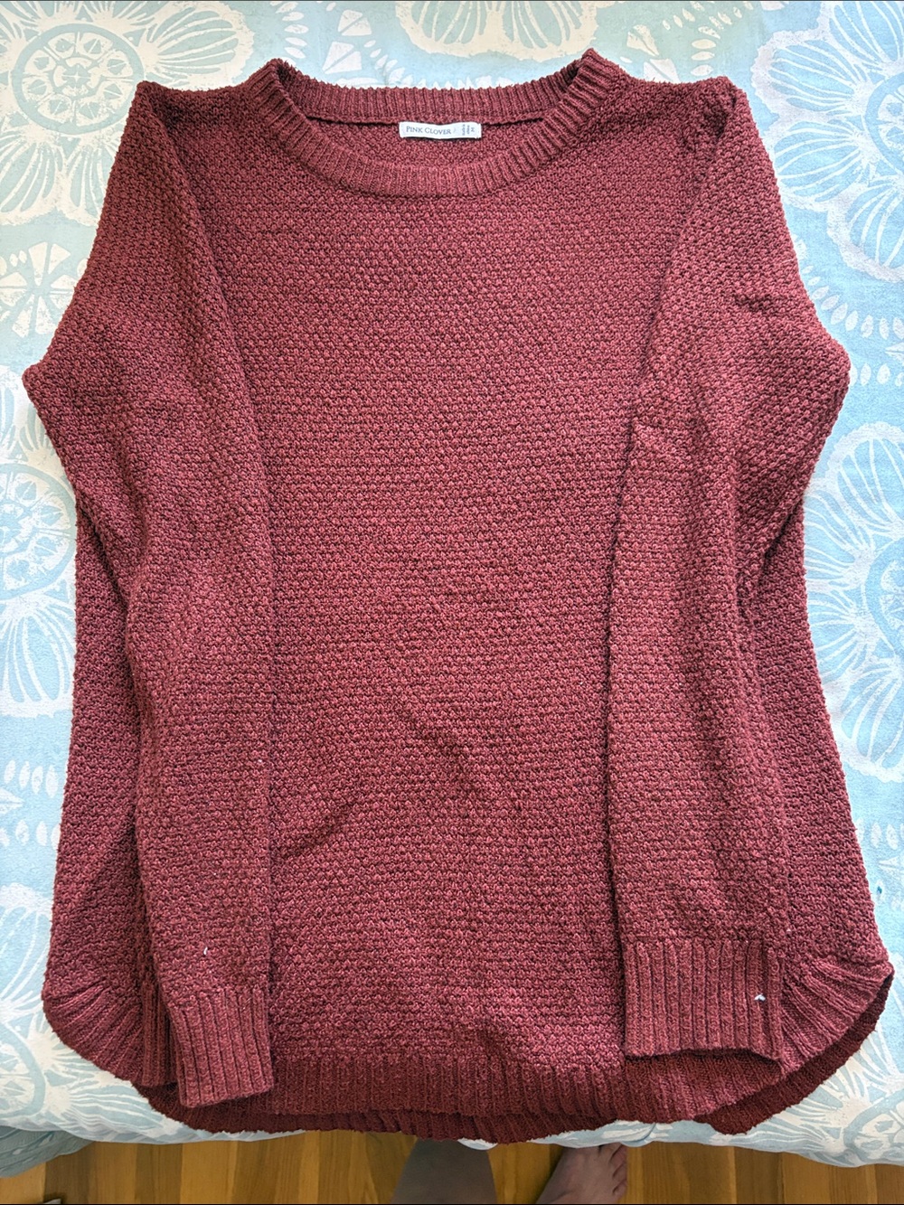 Pink Clover Textured Crewneck Sweater in Burgundy - Picture 1 of 1